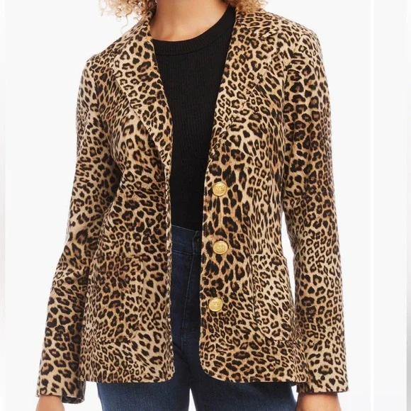 NWOT Never Worn Karen Kane Leopard Corduroy Blazer Petite Medium - Picture 2 of 15
